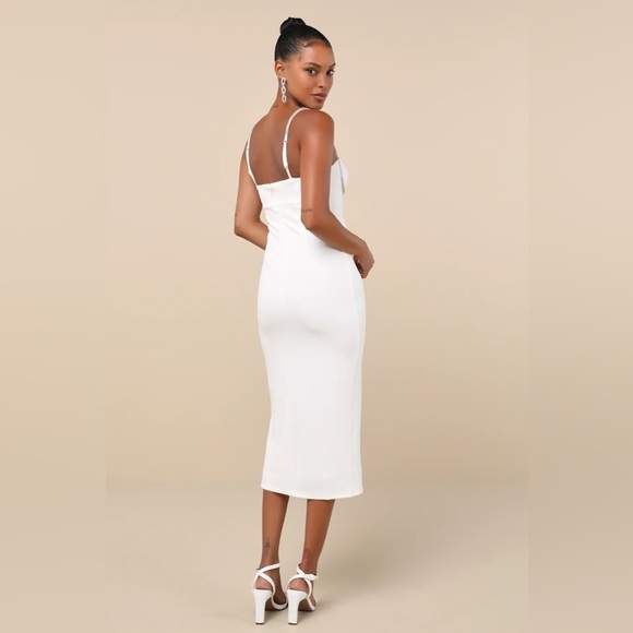 LULU’S Upscale Flirt Ivory Rhinestone Sleeveless Bodycon Midi Dress - Picture 5 of 5
